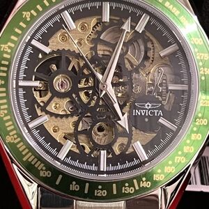 Invicta Gold and Green Skeleton Mens Watch